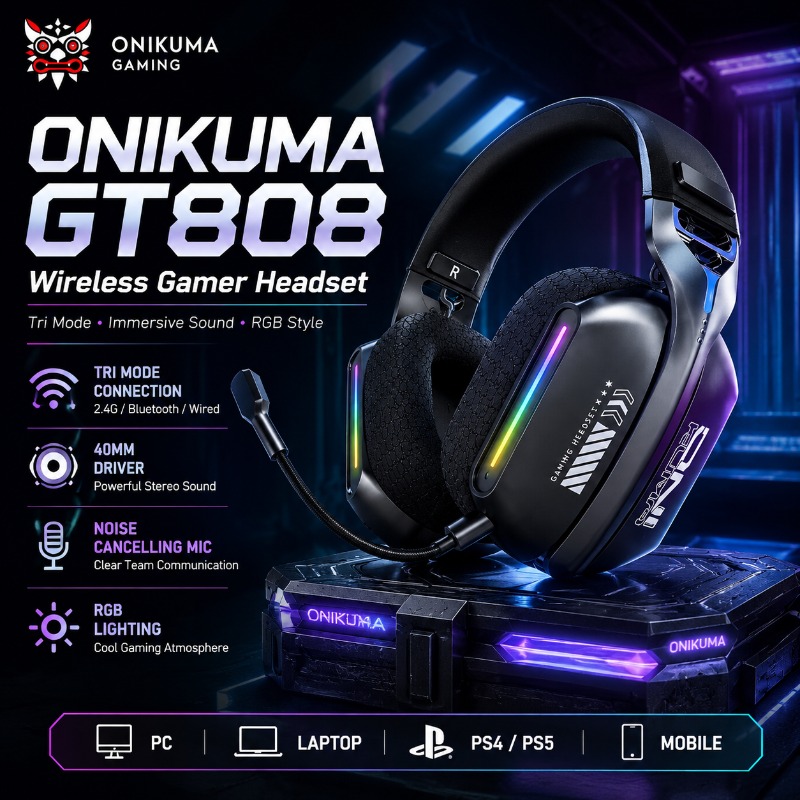 Pc Gaming Earphones - ONIKUMA GT808 Kablosuz Oyun Kulaklığı Üç